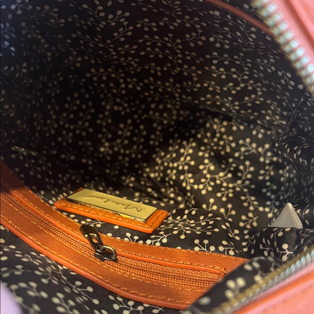 Round Crossbody Circle Bag • Hand-Painted Peony • Vegan Leather • Tassel & Studs - Picture 4 of 4